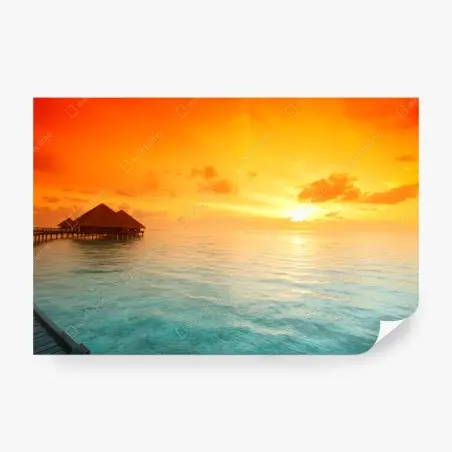 Papier peint coucher de soleil tropical au-dessus du lagon – Wallnifity®