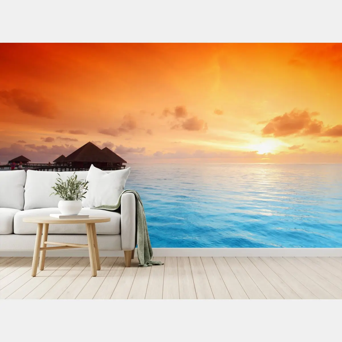Papier peint coucher de soleil tropical sur le lagon – Wallnifity®