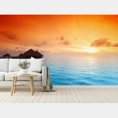 Papier peint coucher de soleil tropical sur le lagon – Wallnifity®