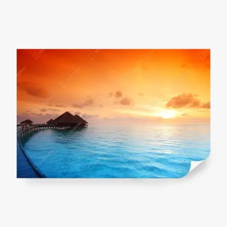 Papier peint coucher de soleil tropical sur le lagon – Wallnifity®