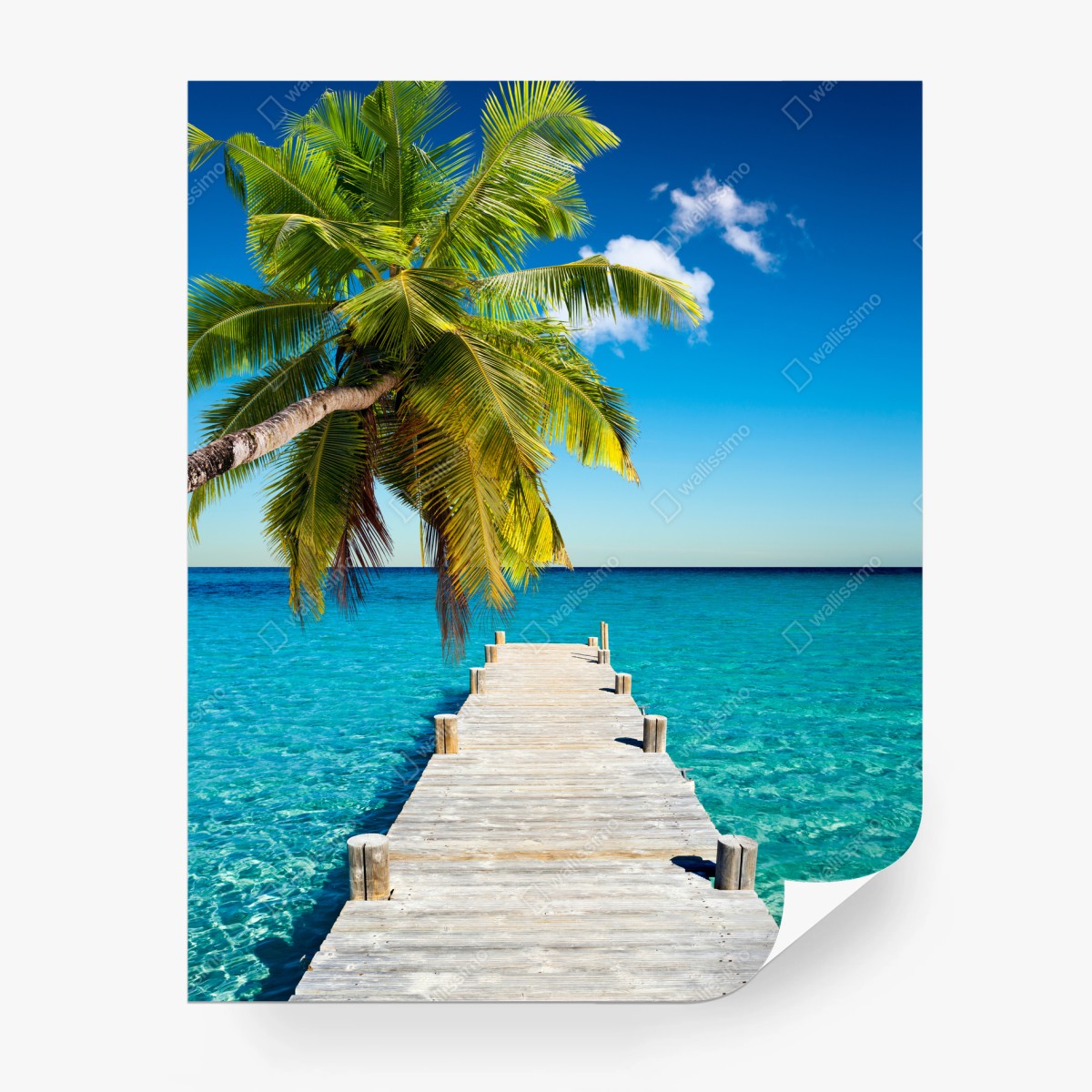 Papier peint ponton tropical au bord de l'eau turquoise – Wallnifity®