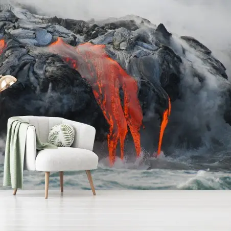 Papier peint lave incandescente se déversant dans l'océan – Wallnifity®