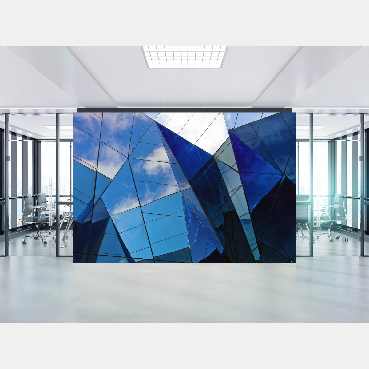 Papier peint reflets géométriques sur façade de verre – Wallnifity®