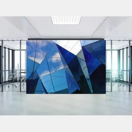Papier peint reflets géométriques sur façade de verre – Wallnifity®