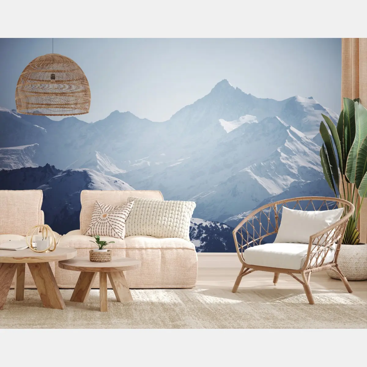 Papier peint paysage alpin en nuances de bleu – Wallnifity®
