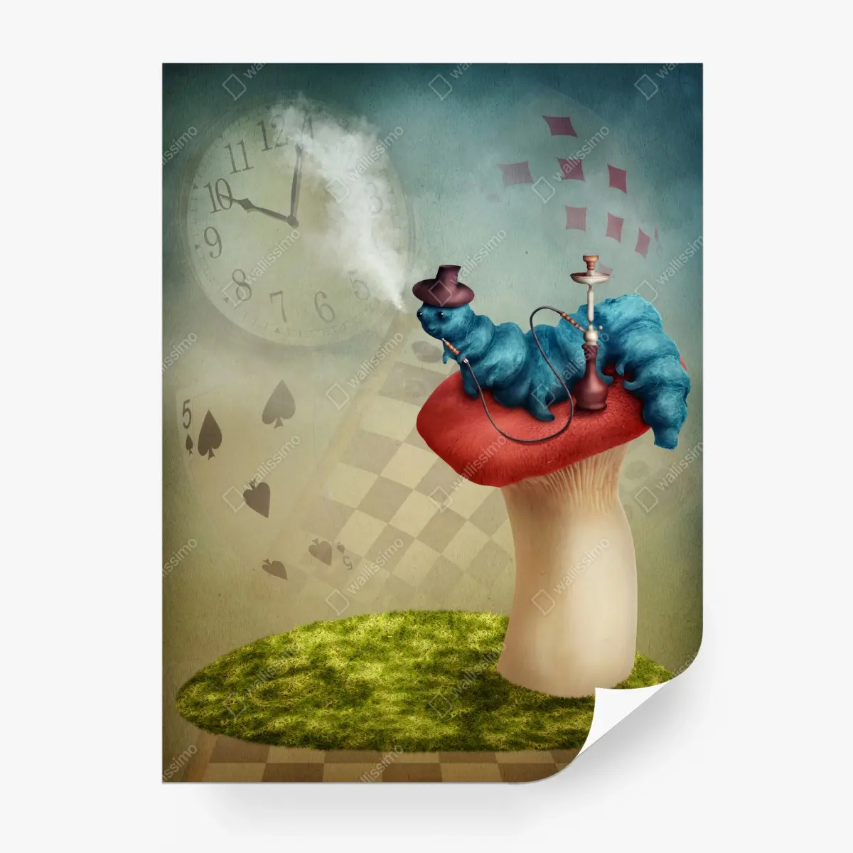 Papier peint chenille fumeuse sur champignon surréaliste – Wallnifity®