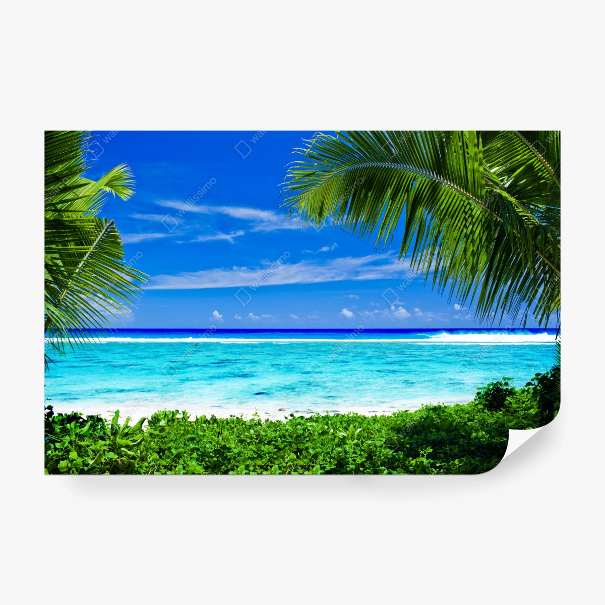 Papier peint lagon paradisiaque encadré de palmiers – Wallnifity®