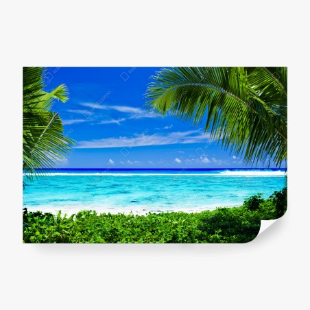 Papier peint lagon paradisiaque encadré de palmiers – Wallnifity®