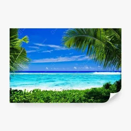 Papier peint lagon paradisiaque encadré de palmiers – Wallnifity®