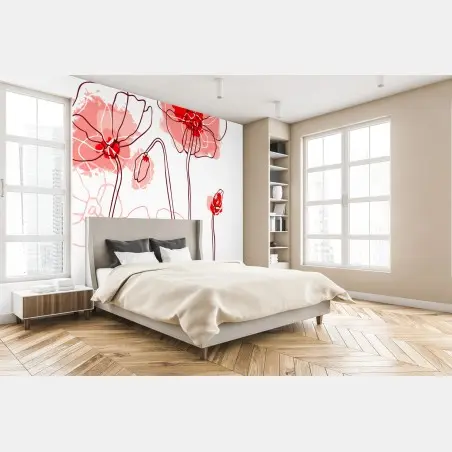 Papier peint coquelicots aquarelle minimalistes pour décoration murale – Wallnifity®