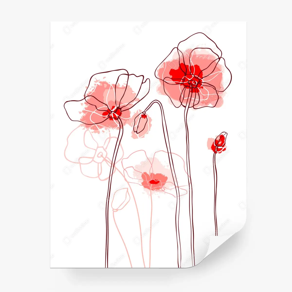 Papier peint coquelicots aquarelle minimalistes pour décoration murale – Wallnifity®