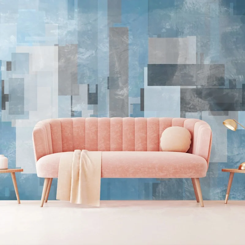 Papier peint composition géométrique bleue pour intérieur contemporain – Wallnifity® Papier peint composition géométrique bleue pour intérieur contemporain – Wallnifity®