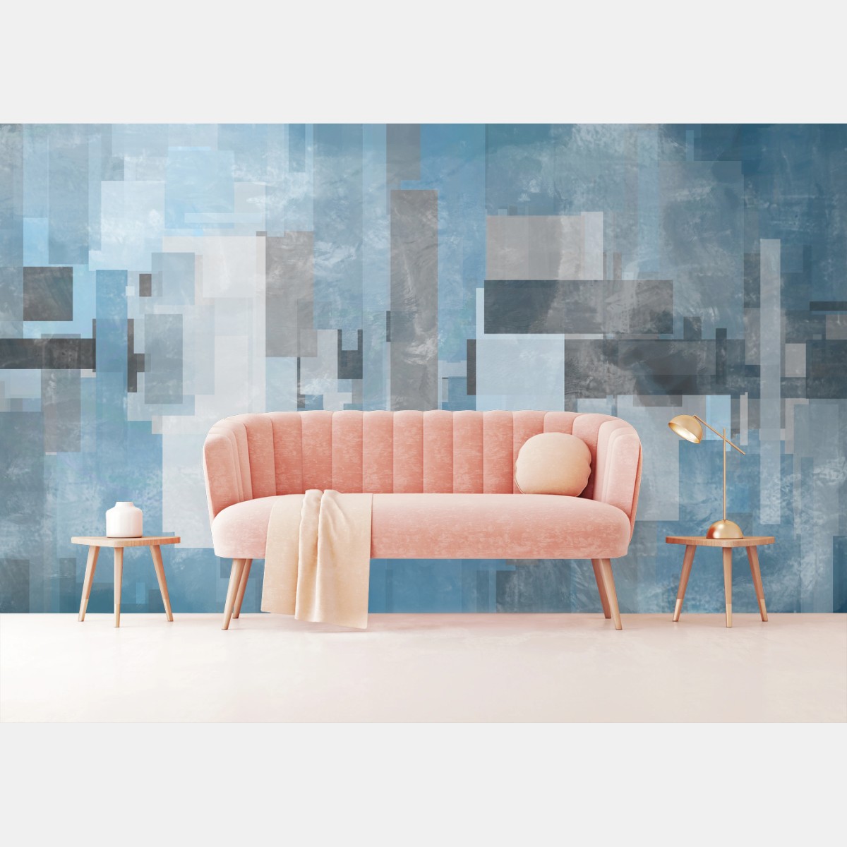 Papier peint composition géométrique bleue pour intérieur contemporain – Wallnifity® Papier peint composition géométrique bleue pour intérieur contemporain – Wallnifity®