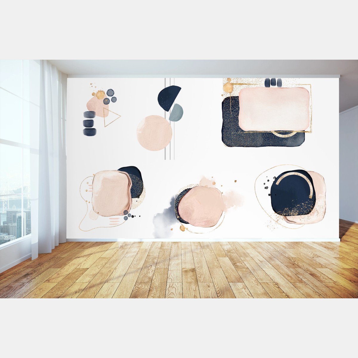 Papier peint composition abstraite aquarelle et touches dorées – Wallnifity®