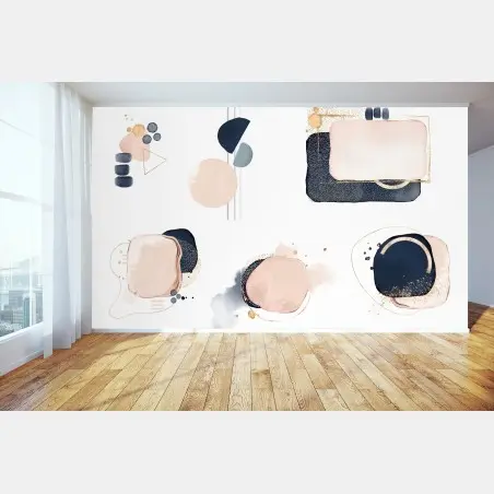 Papier peint composition abstraite aquarelle et touches dorées – Wallnifity®