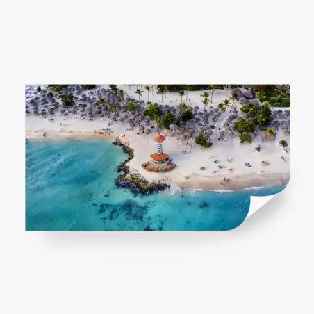 Papier peint phare côtier sur plage tropicale vue aérienne – Wallnifity®