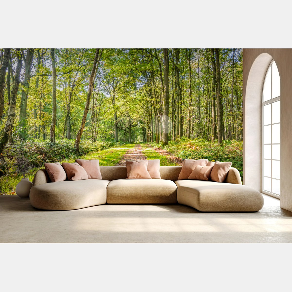 Papier peint sentier forestier baigné de lumière – Wallnifity®