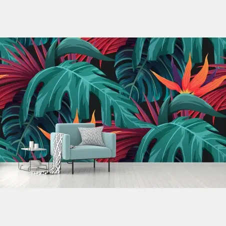 Papier peint motif tropical vibrant aux oiseaux de paradis – Wallnifity®