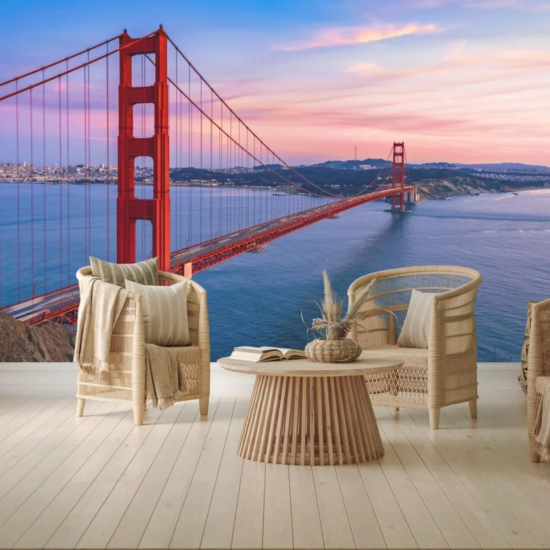 Papier peint pont emblématique du Golden Gate au coucher de soleil – Wallnifity®