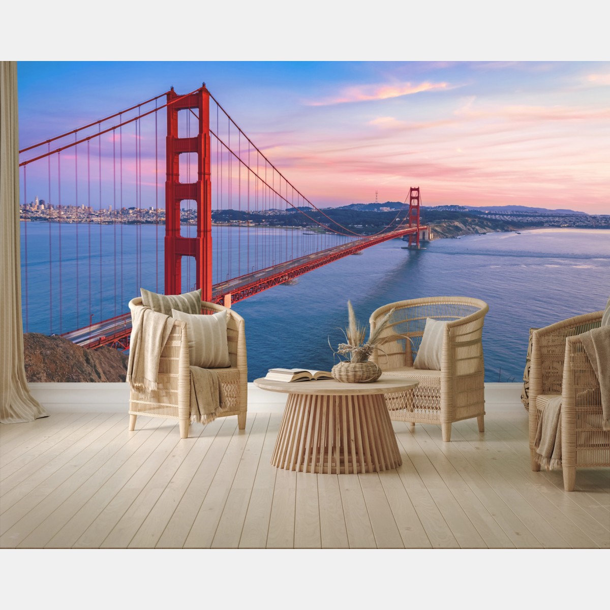 Papier peint pont emblématique du Golden Gate au coucher de soleil – Wallnifity®