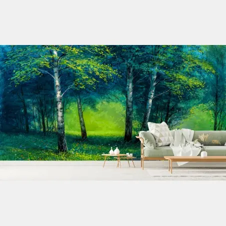 Papier peint paysage à l'huile — chemin en forêt estivale – Wallnifity®