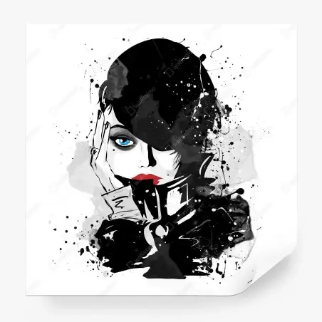 Papier peint portrait encre et aquarelle au regard bleu – Wallnifity®