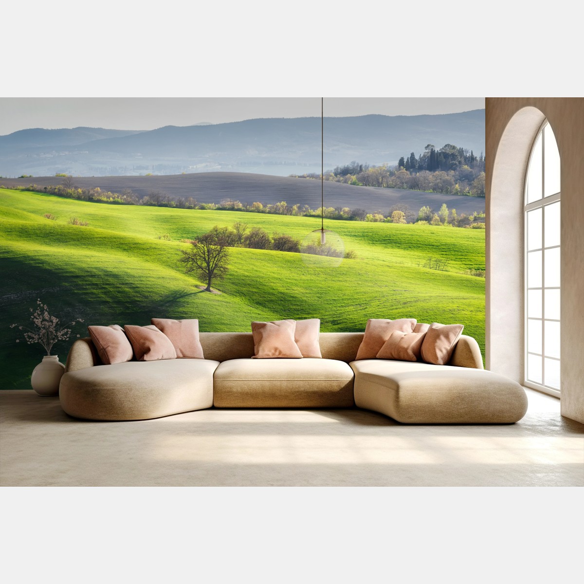 Papier peint Toscane: collines verdoyantes au lever du soleil – Wallnifity®