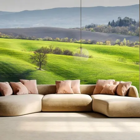 Papier peint Toscane: collines verdoyantes au lever du soleil – Wallnifity®