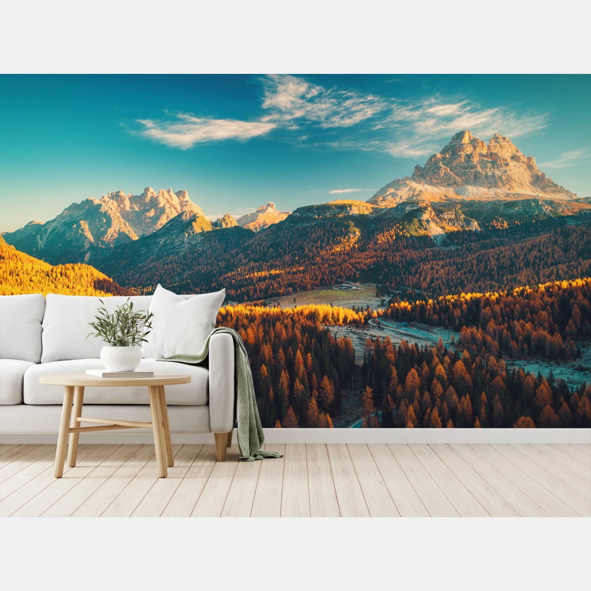 Papier peint panorama automnal des Dolomites, lac de Misurina – Wallnifity®
