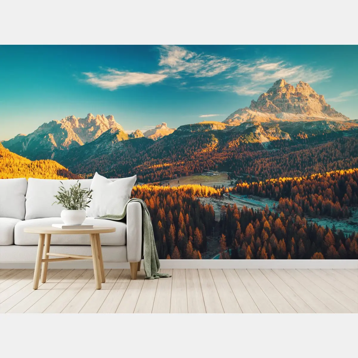 Papier peint panorama automnal des Dolomites, lac de Misurina – Wallnifity®