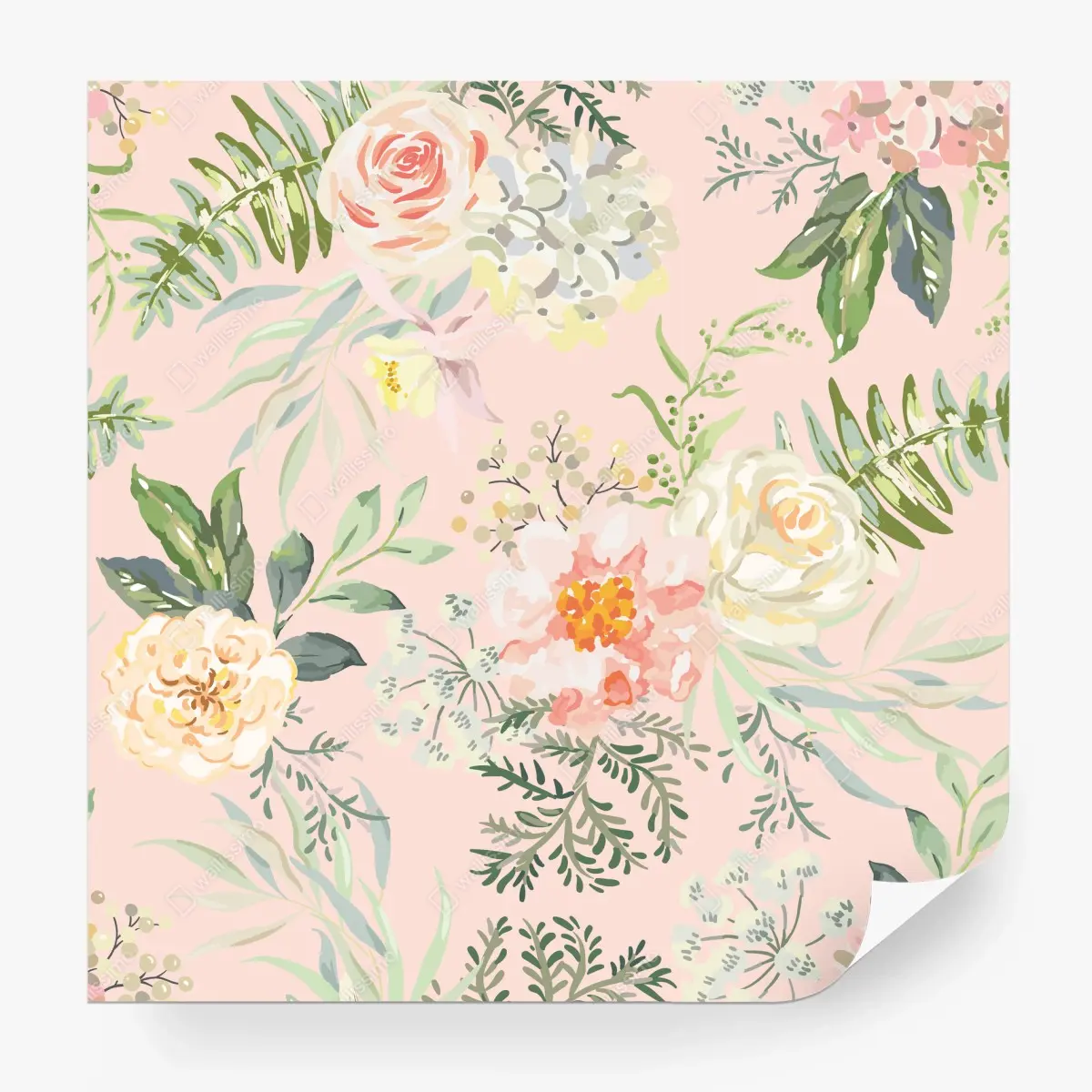 Papier peint motif floral aquarelle sur fond rose – Wallnifity®