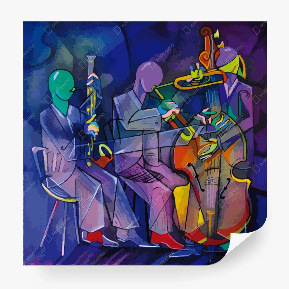 Papier peint trio jazz cubiste aux couleurs vives – Wallnifity®
