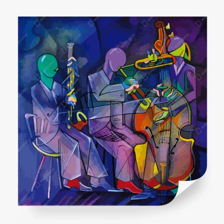 Papier peint trio jazz cubiste aux couleurs vives – Wallnifity®