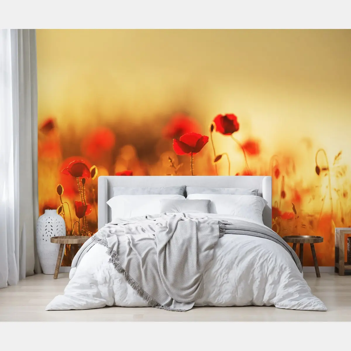 Papier peint champ de coquelicots au soleil couchant – Wallnifity®