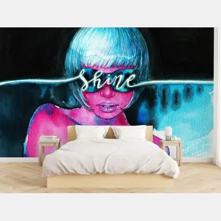 Papier peint éclat néon : portrait pop contemporain – Wallnifity®