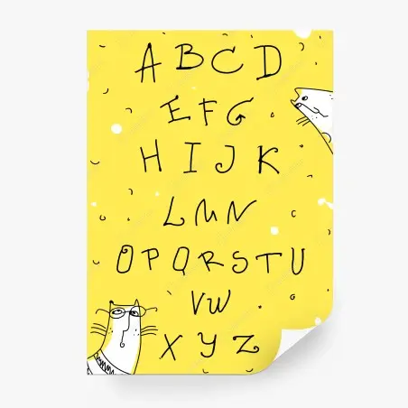Papier peint abécédaire ludique aux chats sur fond jaune – Wallnifity®