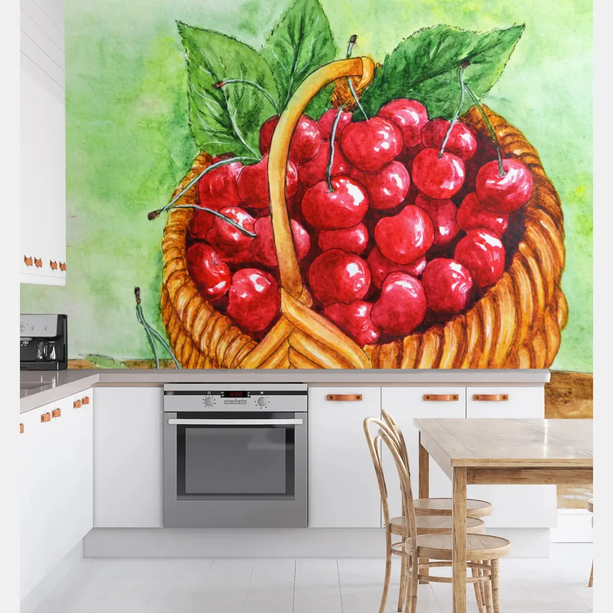 Papier peint panier de cerises à l'aquarelle – Wallnifity®