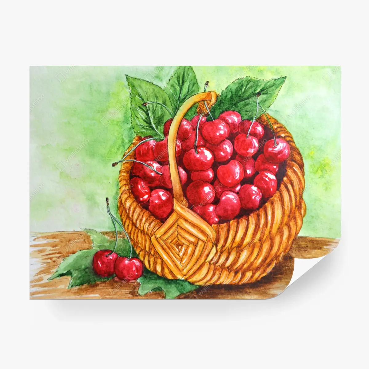 Papier peint panier de cerises à l'aquarelle – Wallnifity®