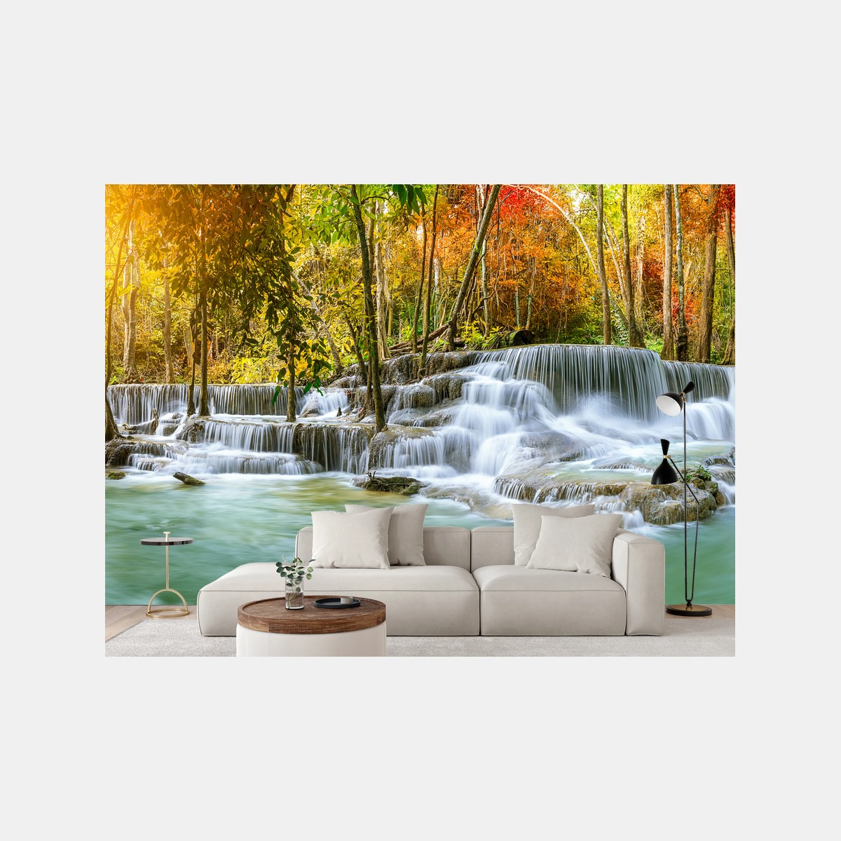Papier peint cascade d'automne en forêt – Wallnifity®
