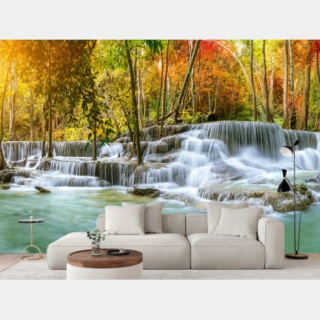 Papier peint cascade d'automne en forêt – Wallnifity®
