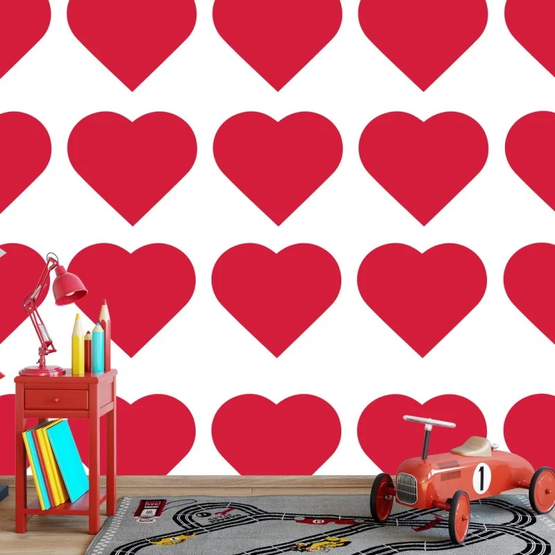 Papier peint j'aime les chats motif cœurs rouges – Wallnifity®