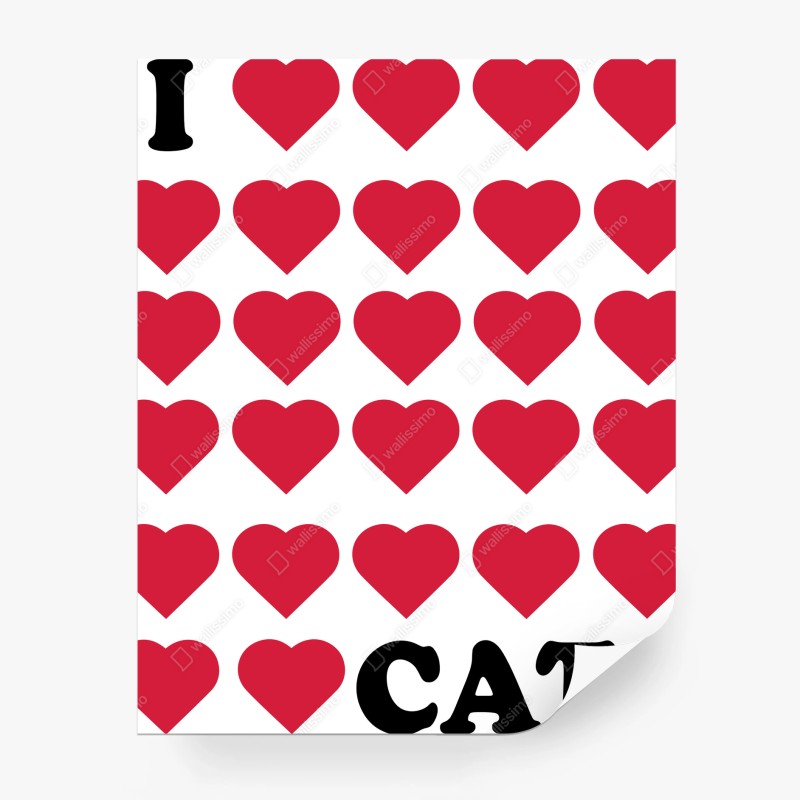 Papier peint j'aime les chats motif cœurs rouges – Wallnifity®