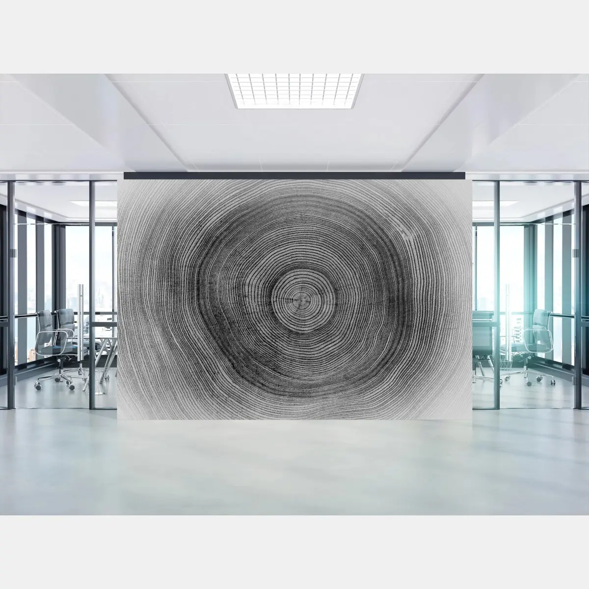 Papier peint empreinte de cernes d'arbre en noir et blanc – Wallnifity®