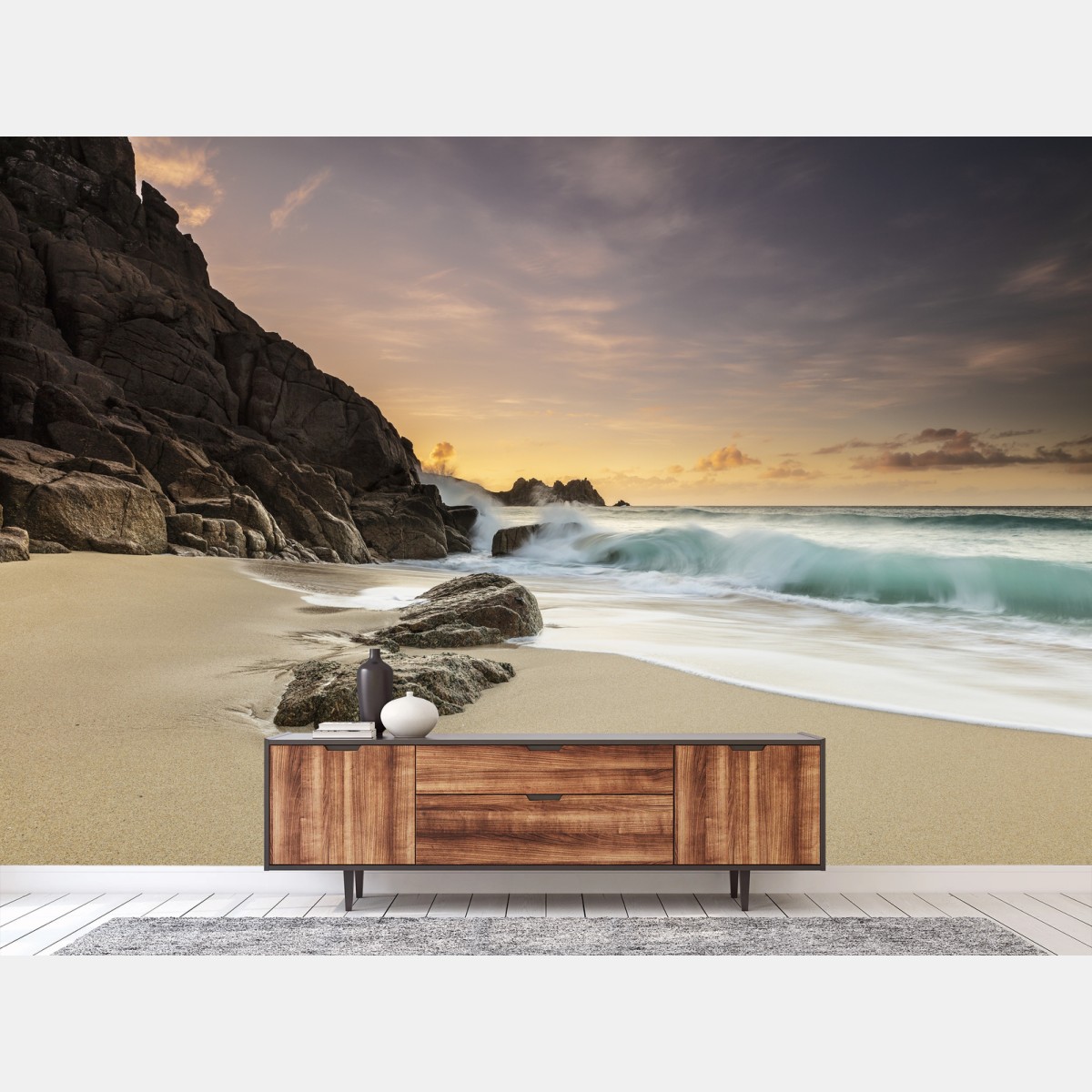 Papier peint sérénité côtière au coucher de soleil – Wallnifity®