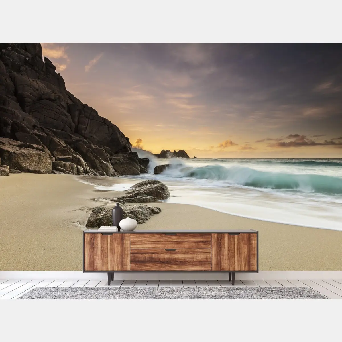 Papier peint sérénité côtière au coucher de soleil – Wallnifity®