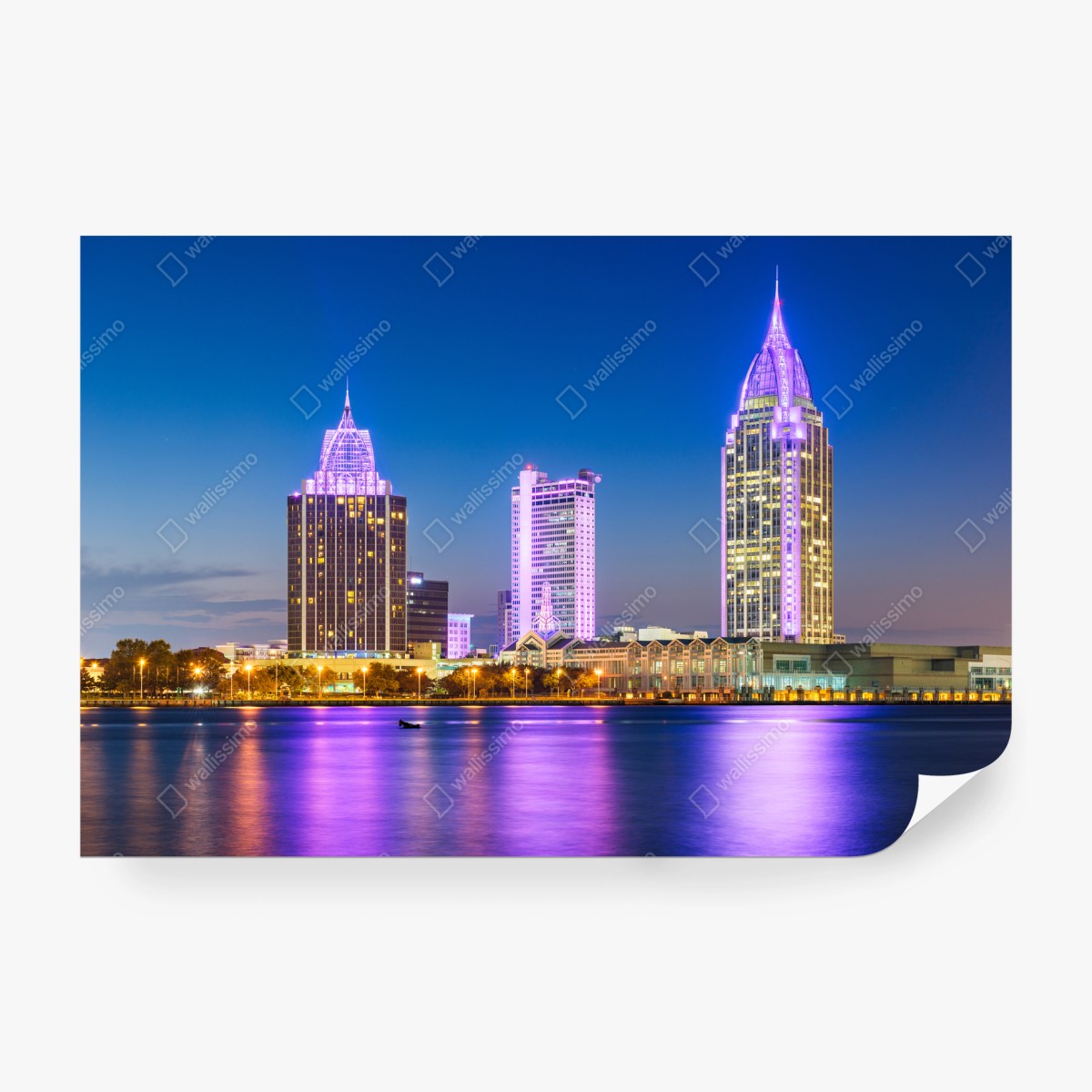 Papier peint crépuscule violet à Mobile: skyline illuminé – Wallnifity® Papier peint crépuscule violet à Mobile: skyline illuminé – Wallnifity®