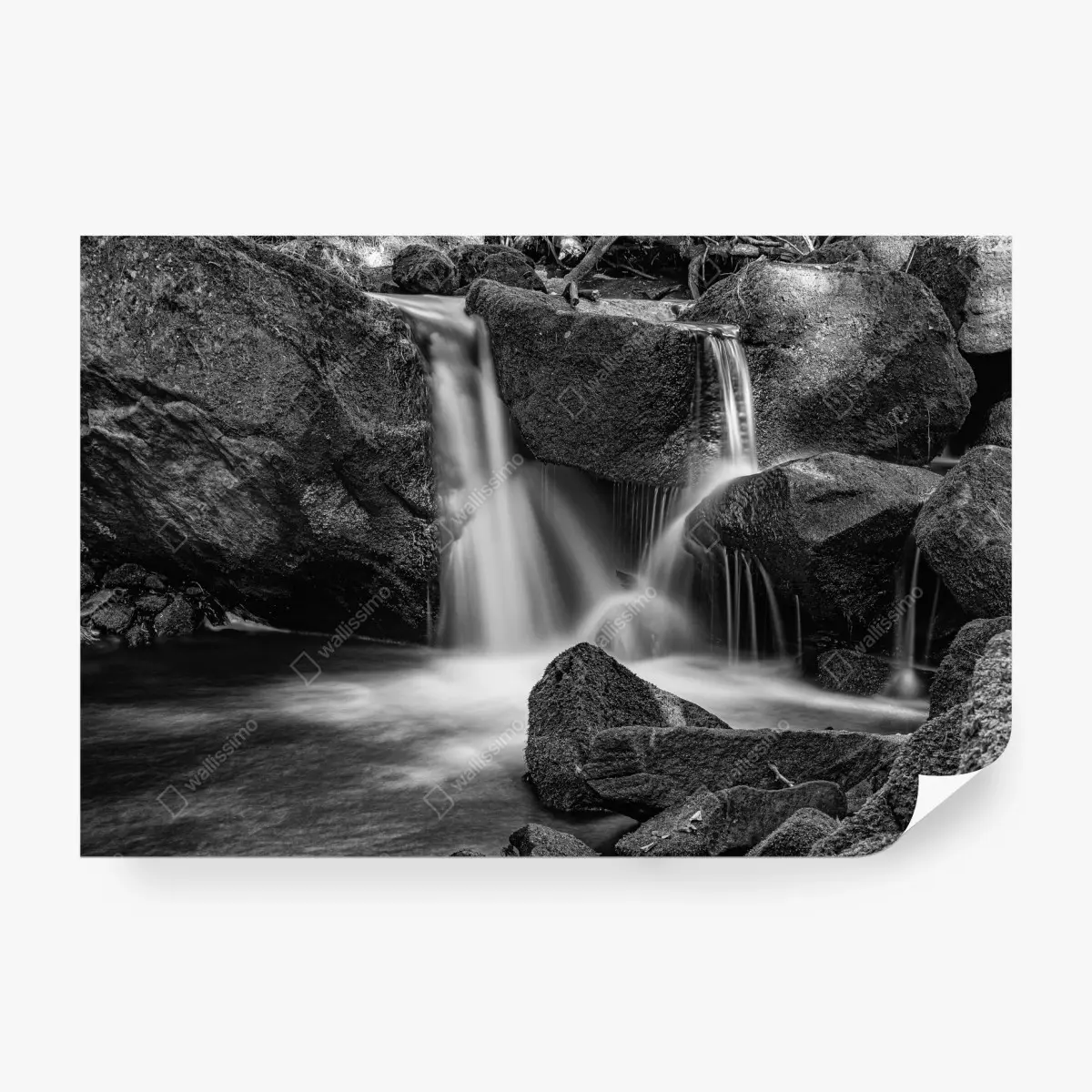 Papier peint cascade apaisante en noir et blanc – Wallnifity®