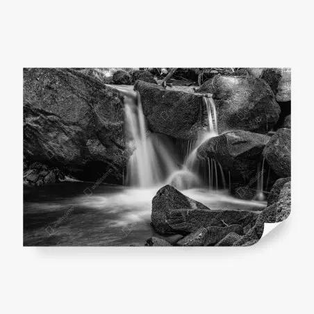 Papier peint cascade apaisante en noir et blanc – Wallnifity®