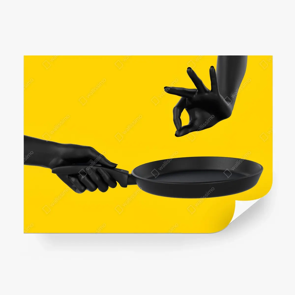 Papier peint mains noires et poêle sur fond jaune – Wallnifity®