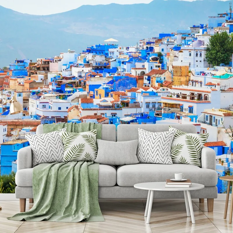 Papier peint panorama bleu de Chefchaouen – Wallnifity®